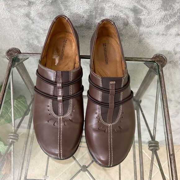 Naturalizer Nasan comfort shoes women’s SZ 8 Brown Leather Slip On Loafers Flex - Picture 3 of 11